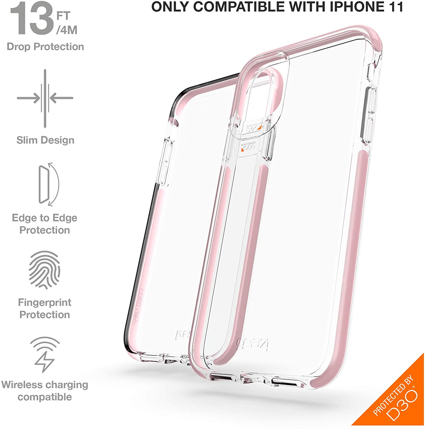 GEAR4 COVER PARA IPHONE 11 PRO TRANSPARENTE CON ROSA