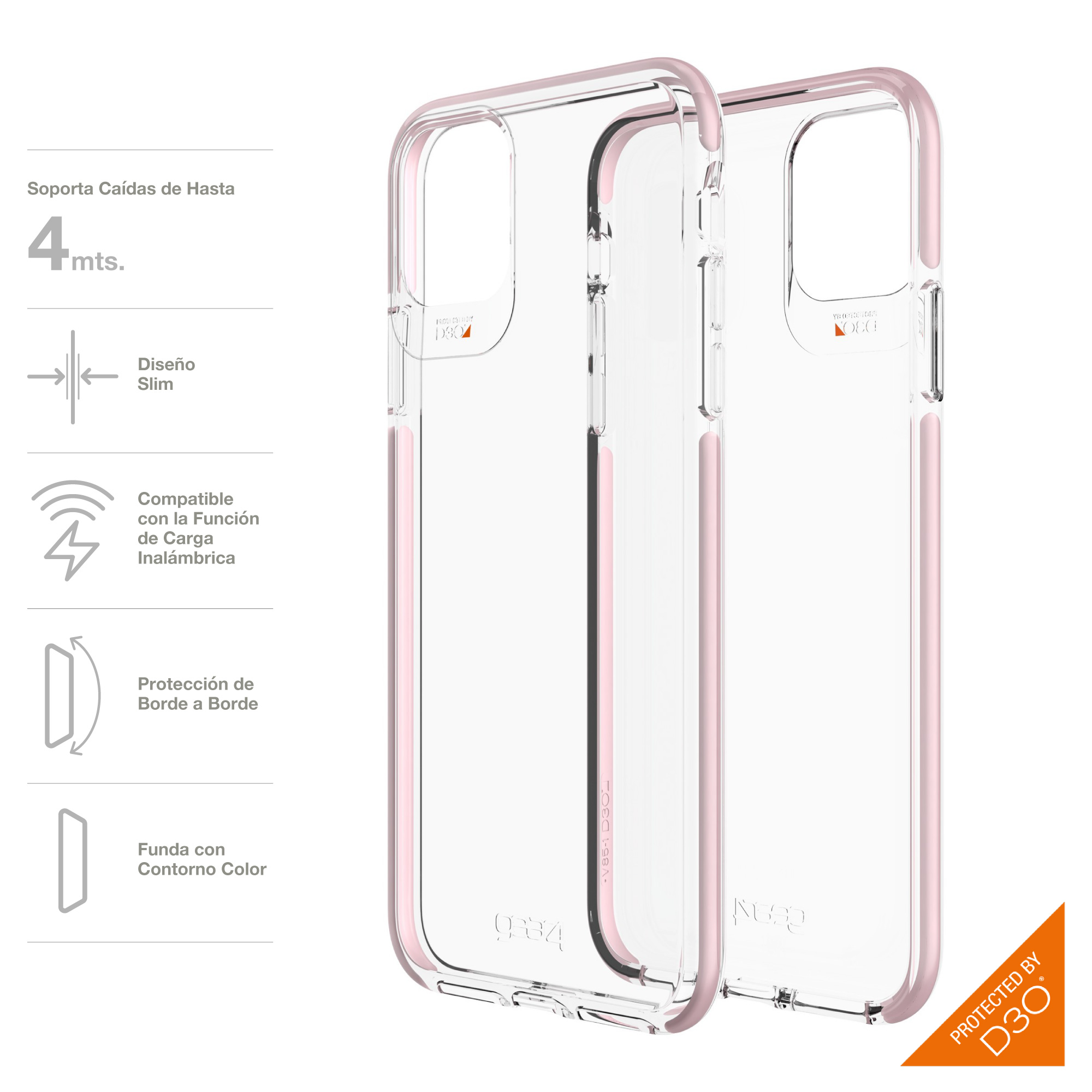 GEAR4 COVER PARA IPHONE 11 PRO MAX TRANSPARENTE Y ROSA