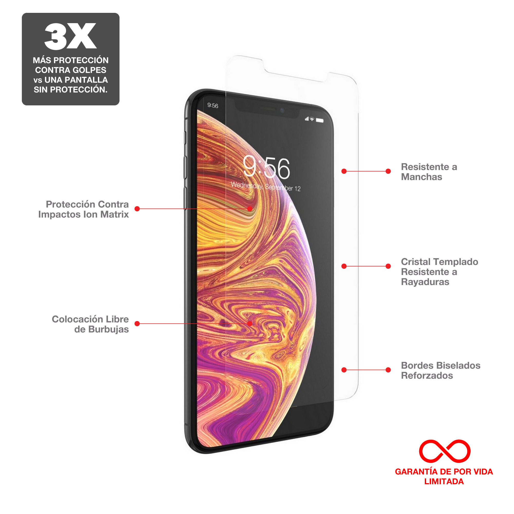 Protector de Pantalla de Vidrio Templado InvisibleShield Glass+ para iPhone Xs Max - Clear